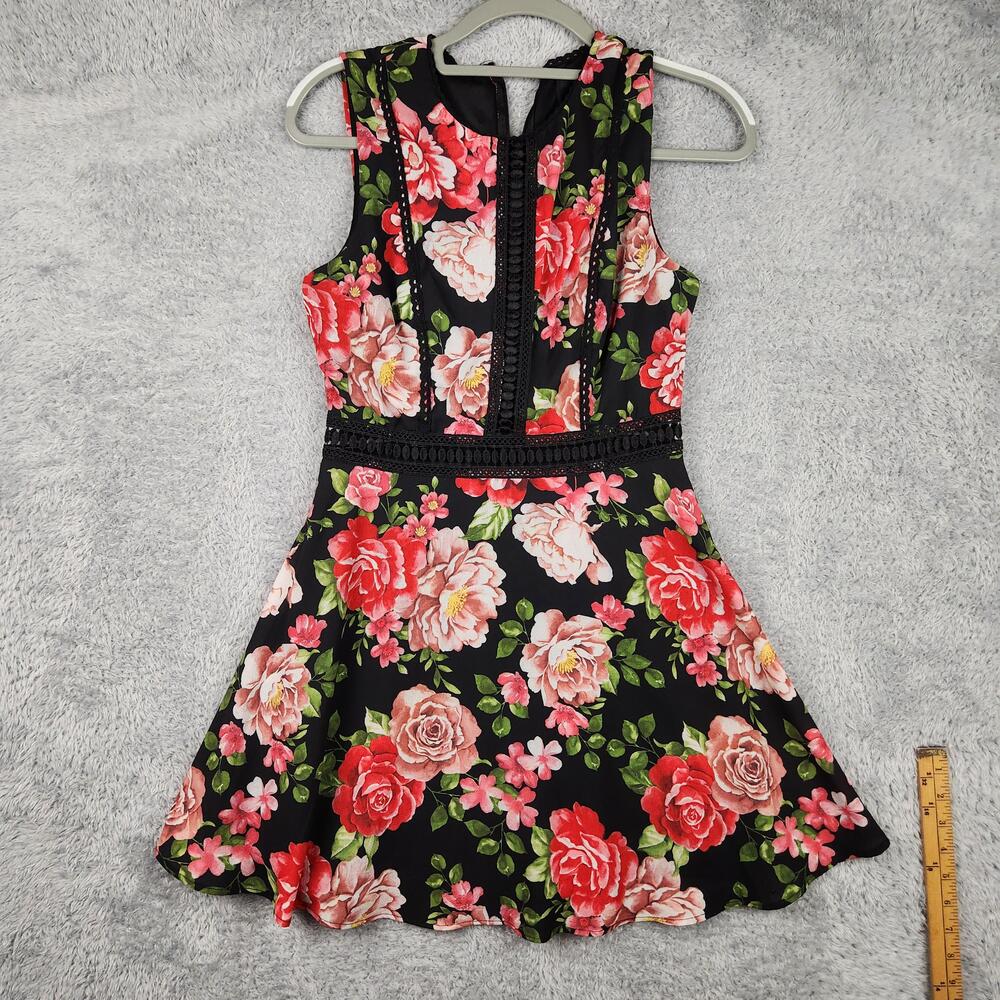 Disney Princess Dress Womens Small Black Floral Fit & Flare Crochet Lined Boho